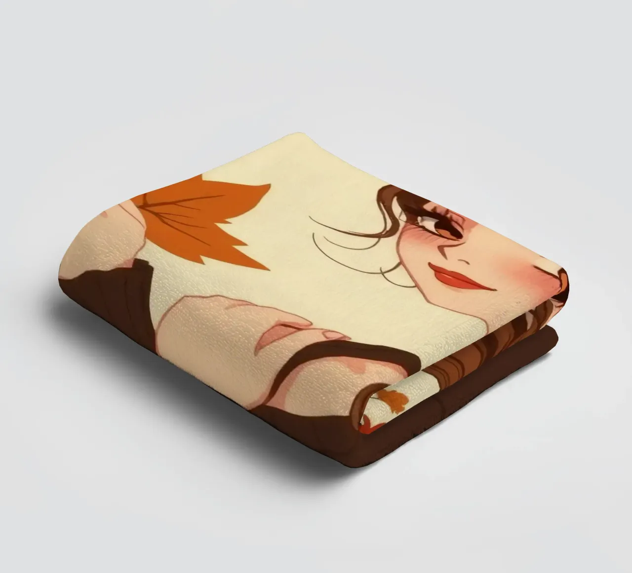 donna con foglie d'autunno in un'illustrazione dai toni caldi asciugamano da bagno da DesignDoodle