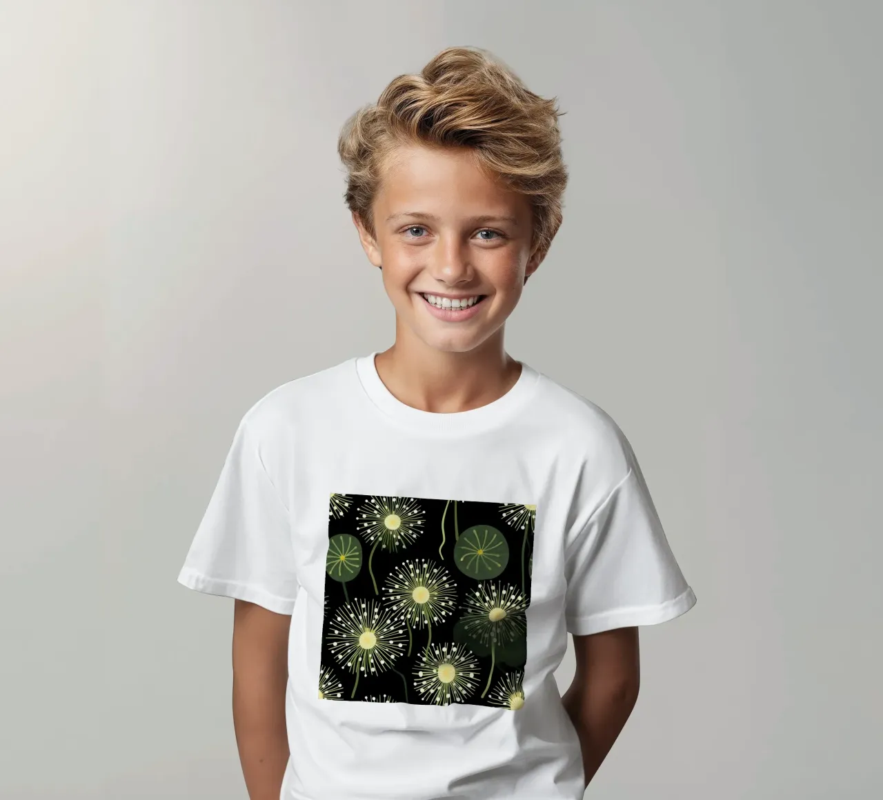 Celestial Dandelions kids t-shirt by Botanical Pattern House