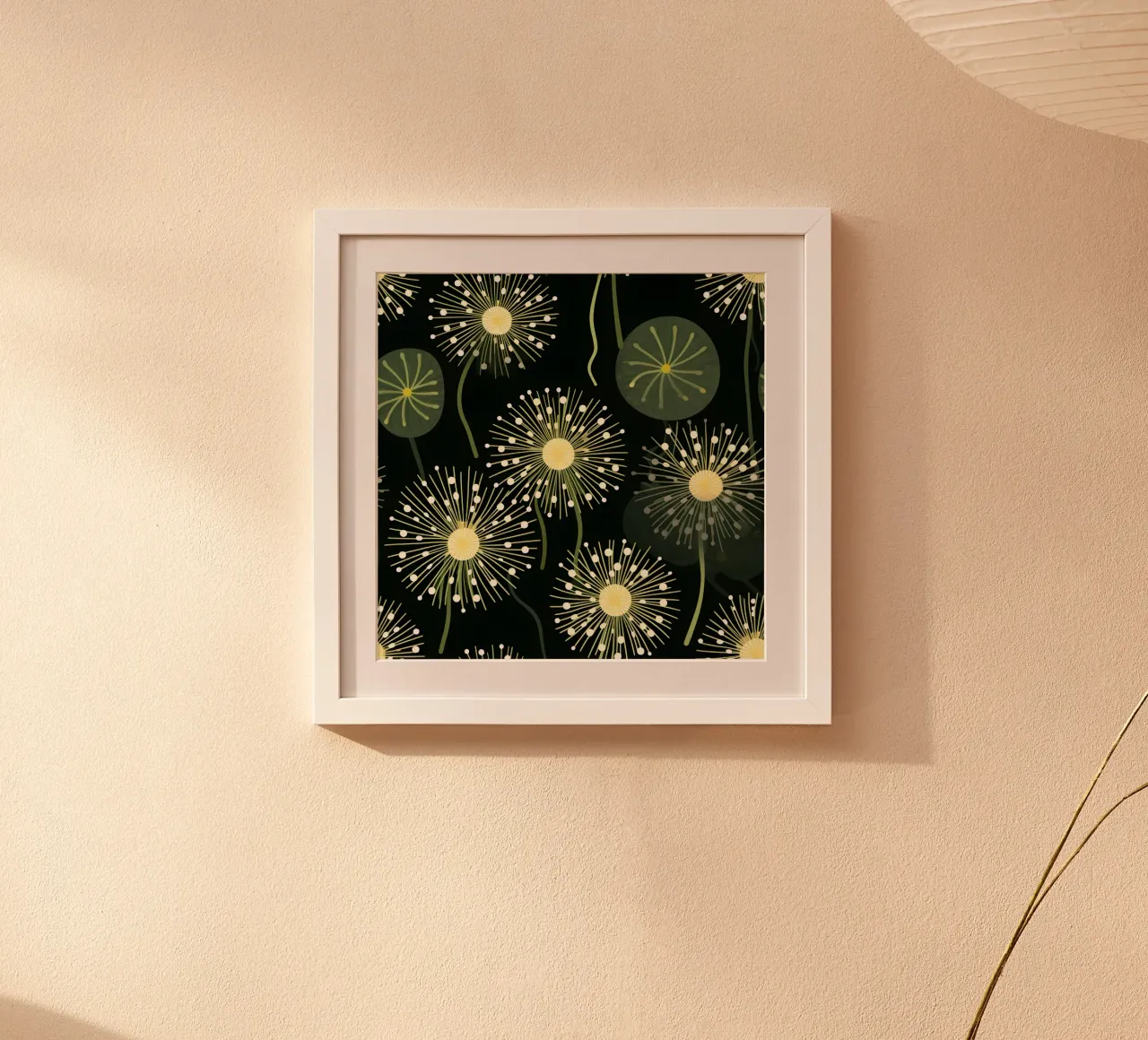 Denti di leone celesti poster con telaio in alluminio da Botanical Pattern House