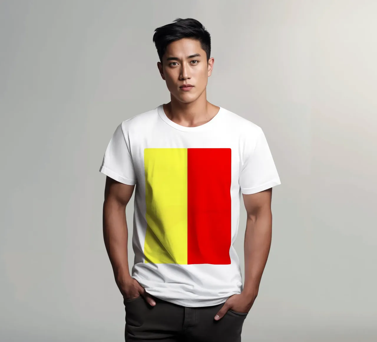 yellow and red colors divide the canvas artistic style t-shirt by DesignDoodle
