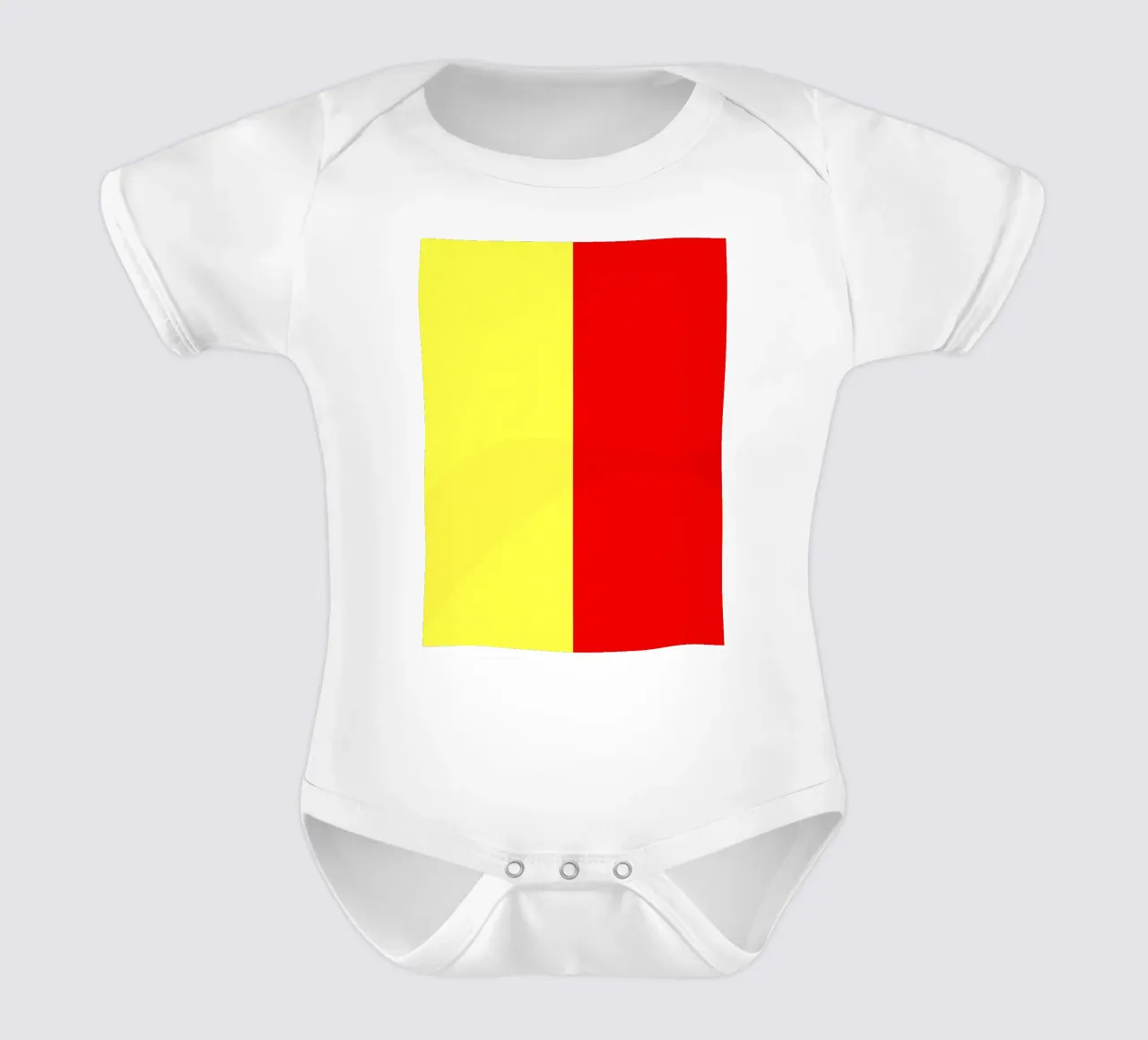 yellow and red colors divide the canvas artistic style short-sleeve baby romper by DesignDoodle
