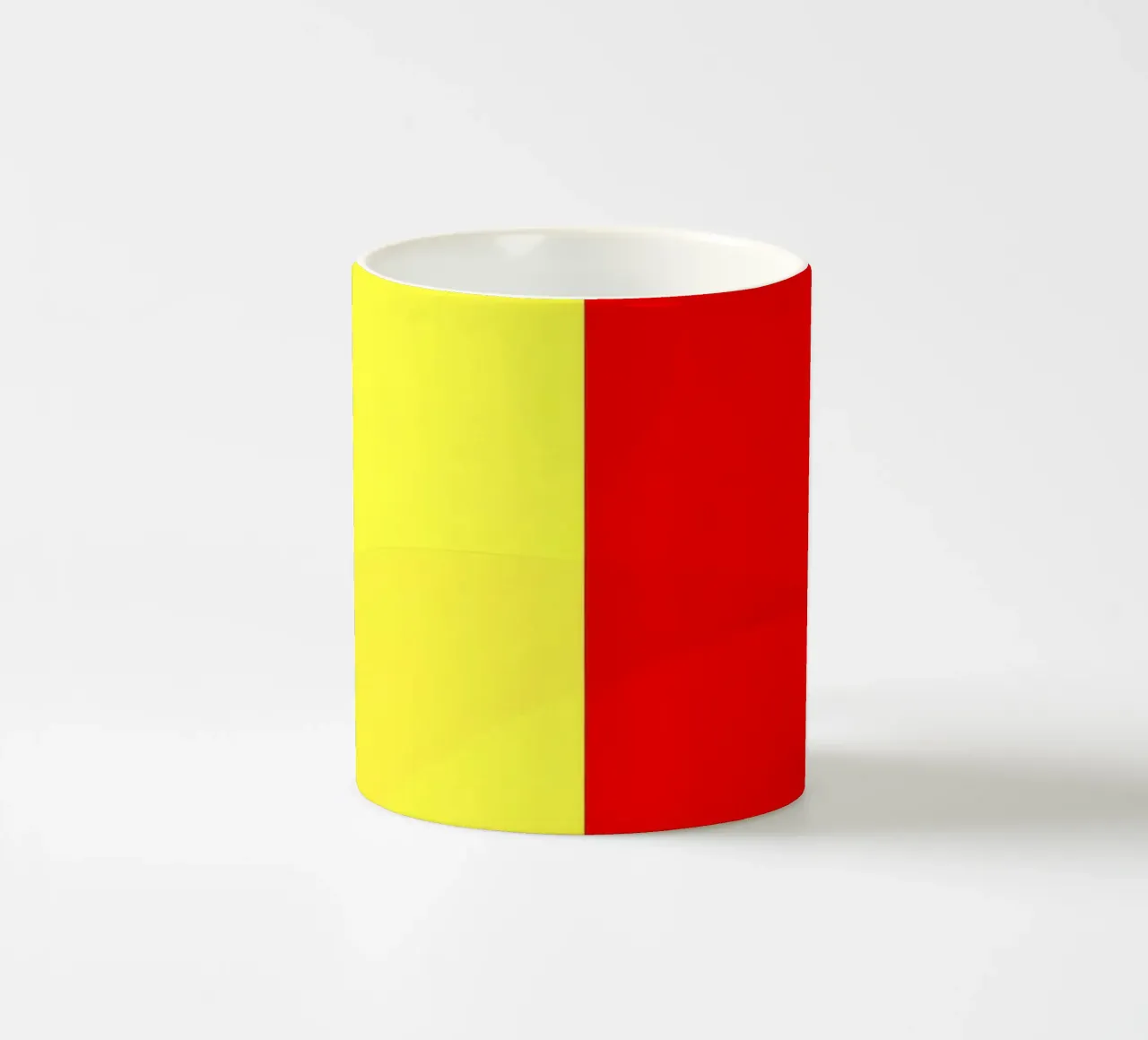yellow and red colors divide the canvas artistic style ceramic mug by DesignDoodle