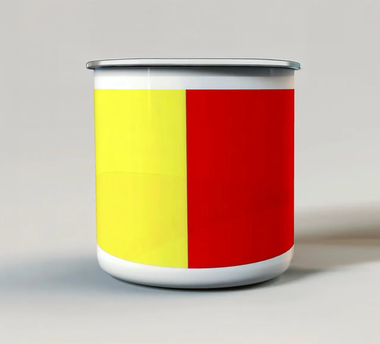 yellow and red colors divide the canvas artistic style enamel mug by DesignDoodle
