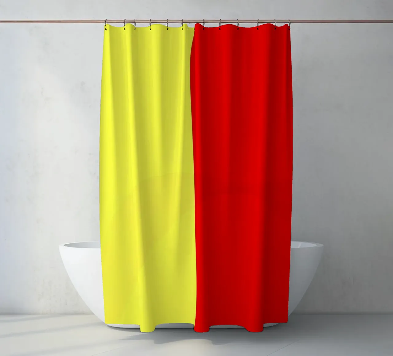 yellow and red colors divide the canvas artistic style shower curtain by DesignDoodle