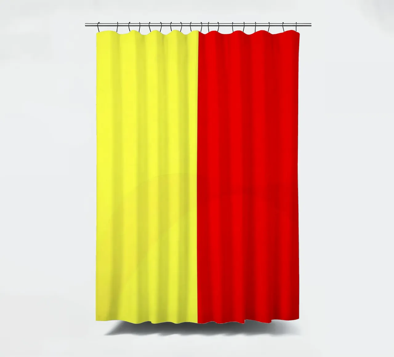 yellow and red colors divide the canvas artistic style shower curtain by DesignDoodle