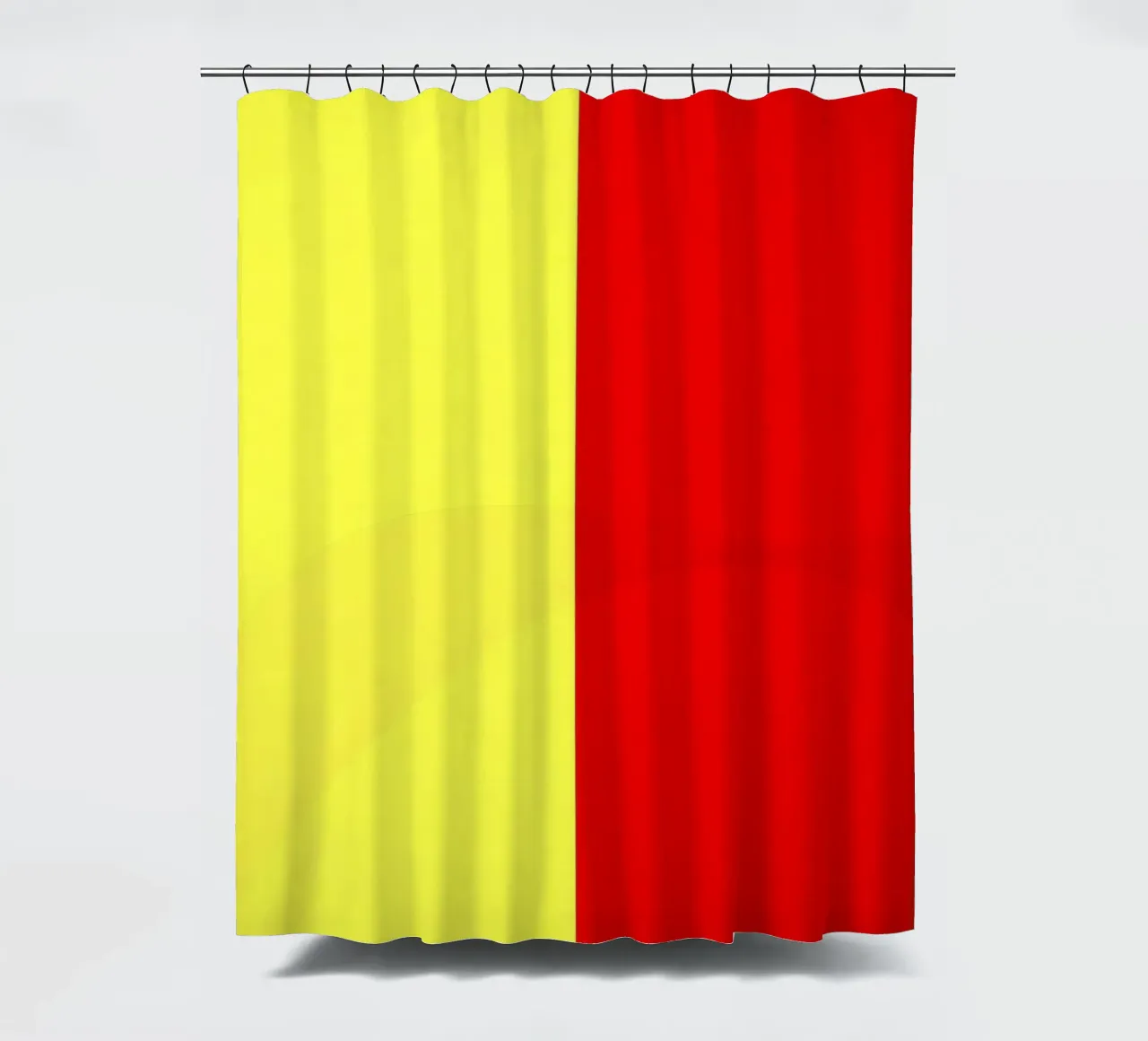 yellow and red colors divide the canvas artistic style shower curtain by DesignDoodle