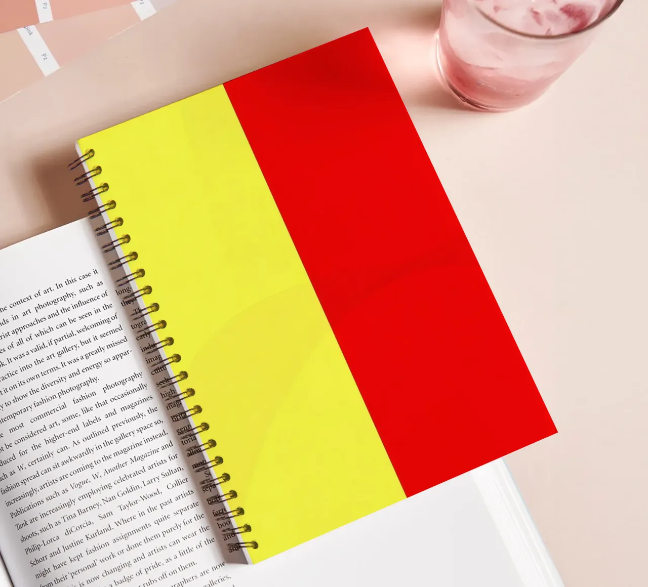 yellow and red colors divide the canvas artistic style spiral notebook by DesignDoodle