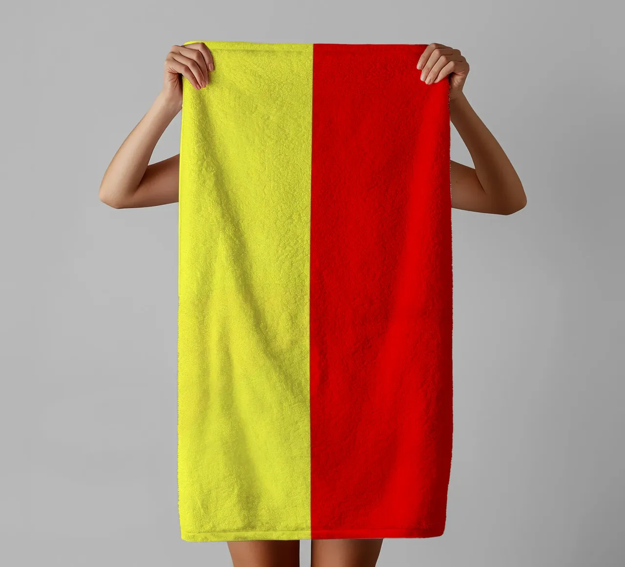 yellow and red colors divide the canvas artistic style towel by DesignDoodle