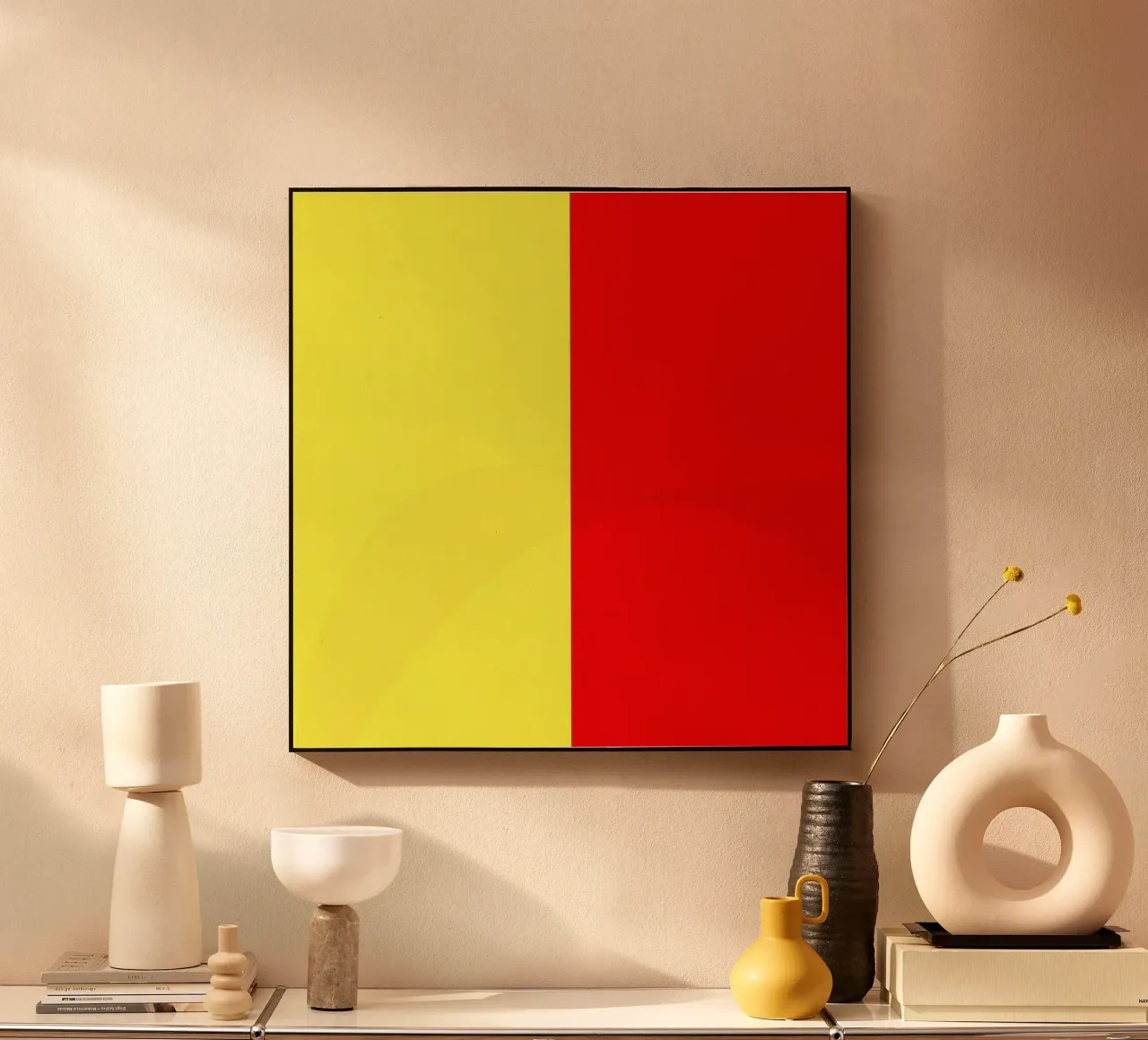 yellow and red colors divide the canvas artistic style alu-dibond by DesignDoodle