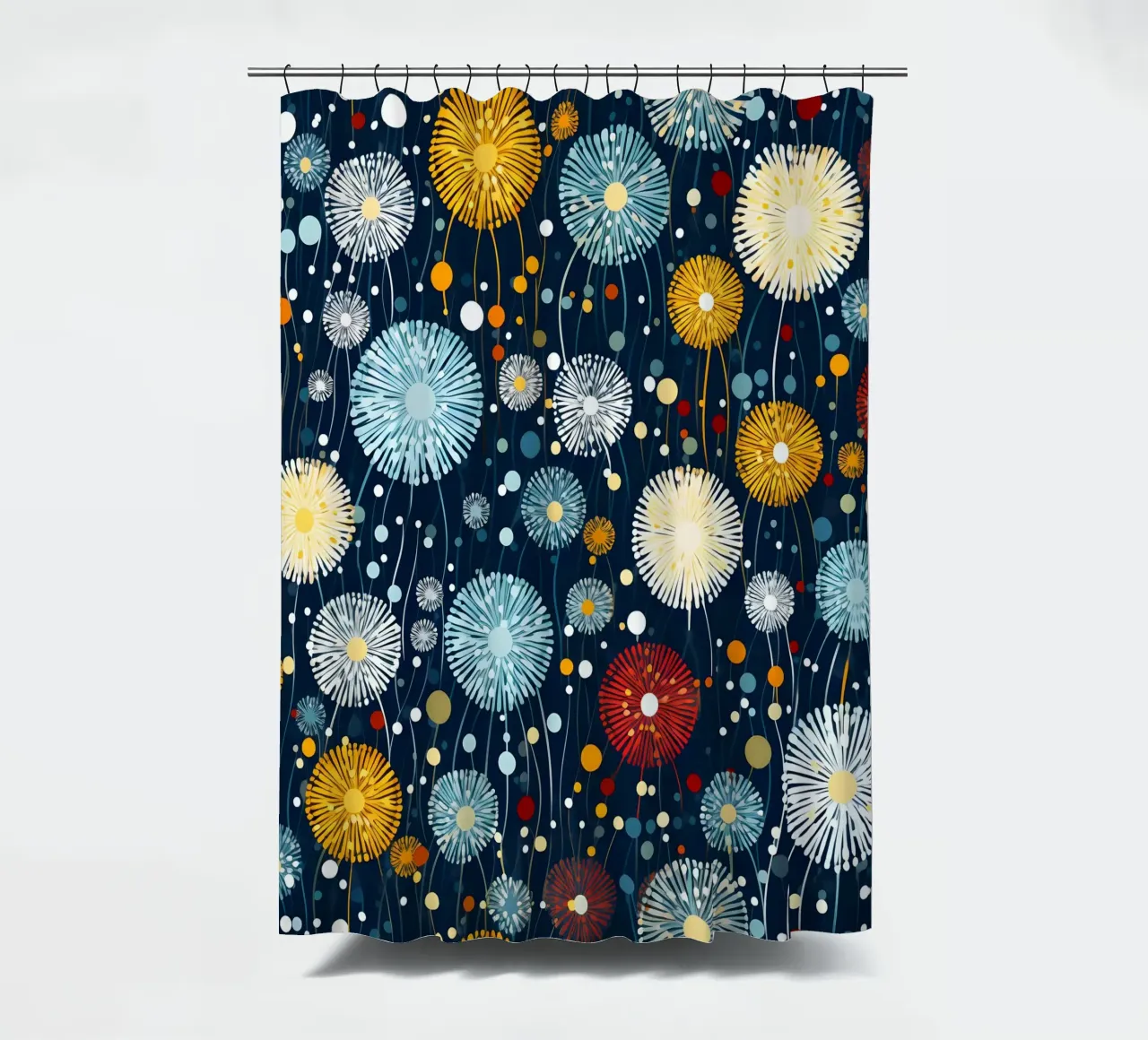 Celestial Dandelions shower curtain by Botanical Pattern House