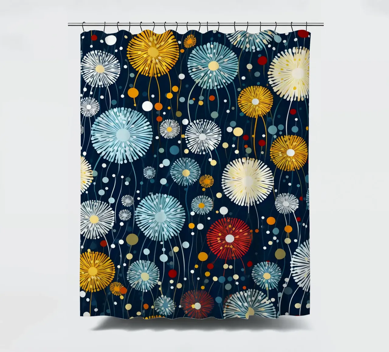Celestial Dandelions shower curtain by Botanical Pattern House