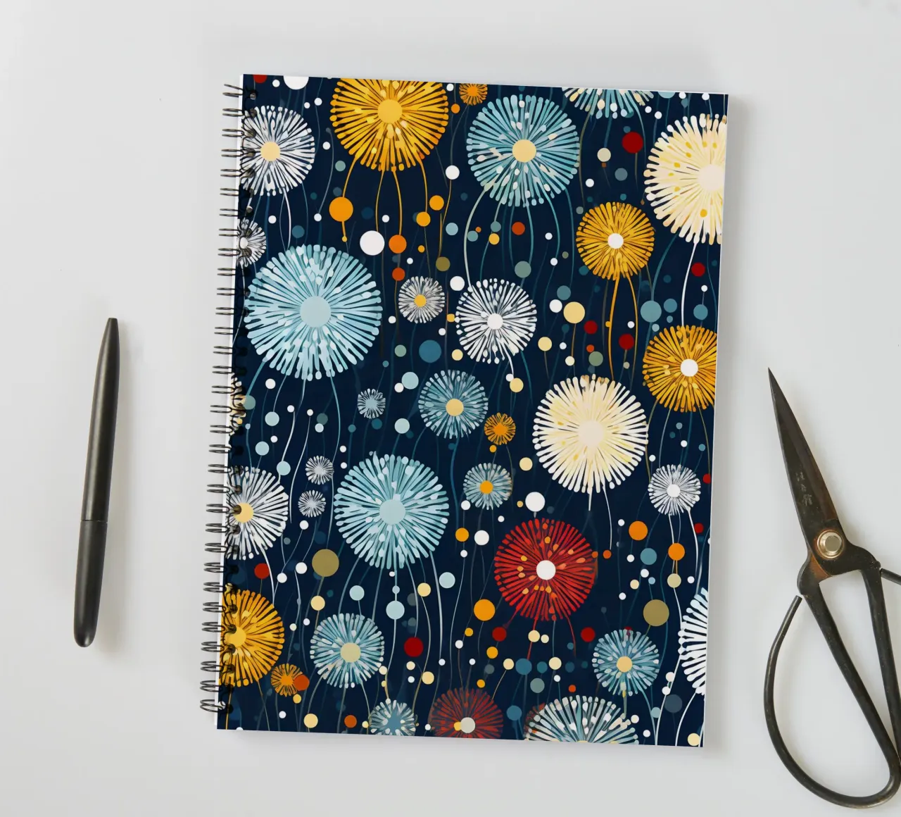 Celestial Dandelions spiral notebook by Botanical Pattern House