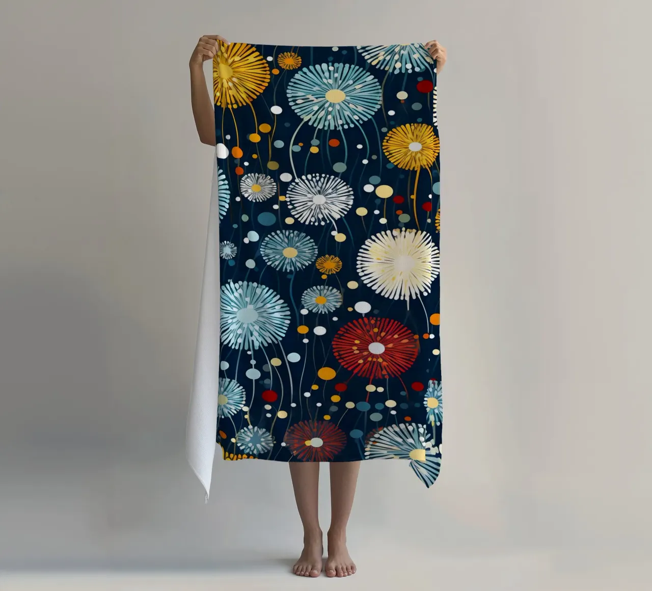 Celestial Dandelions beach towel by Botanical Pattern House