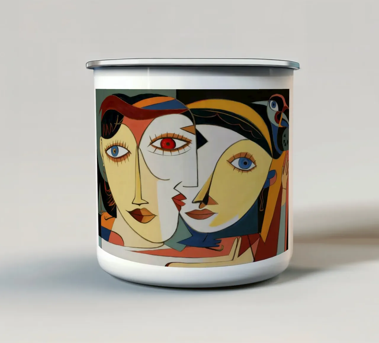 Sguardo enigmatico tazza in smalto da Crimson Whisper