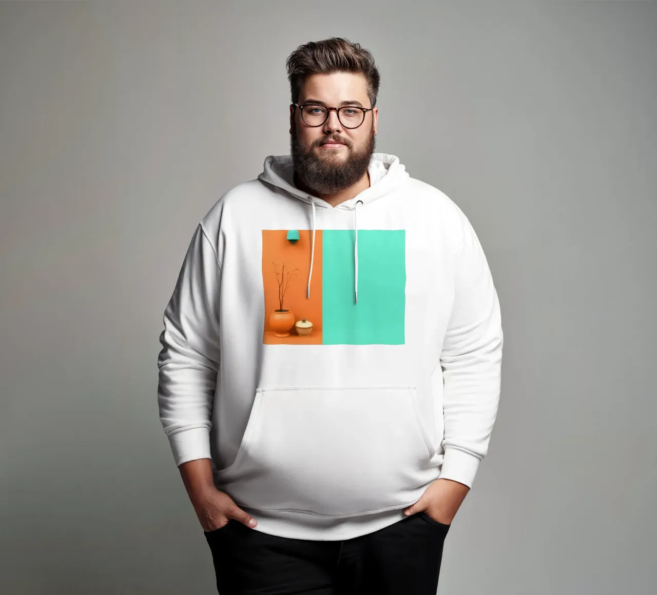 espositore decorativo con una pianta, una campana e zucche su un supporto felpa con cappuccio da DesignDoodle