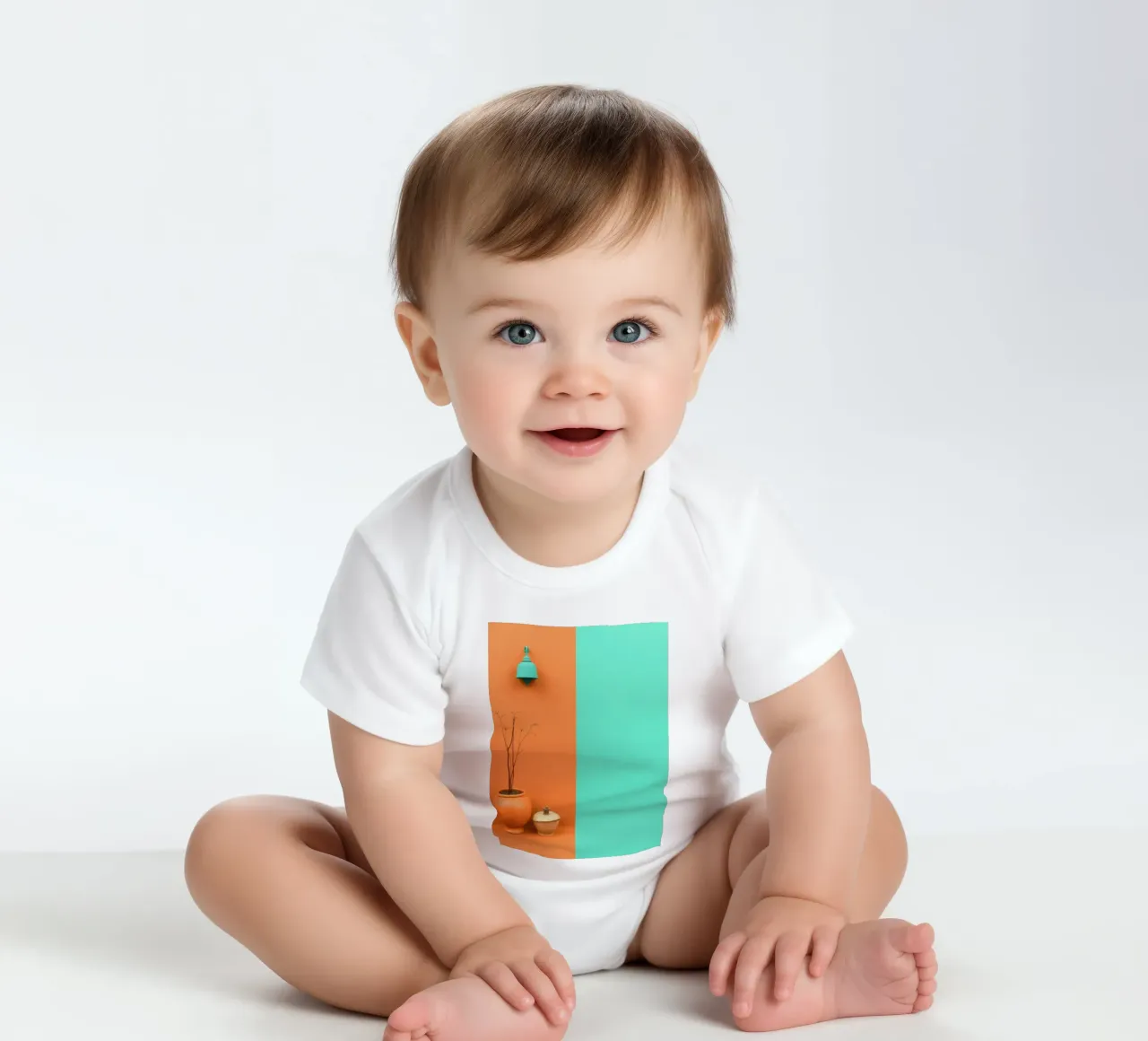 espositore decorativo con una pianta, una campana e zucche su un supporto body neonato maniche corte da DesignDoodle