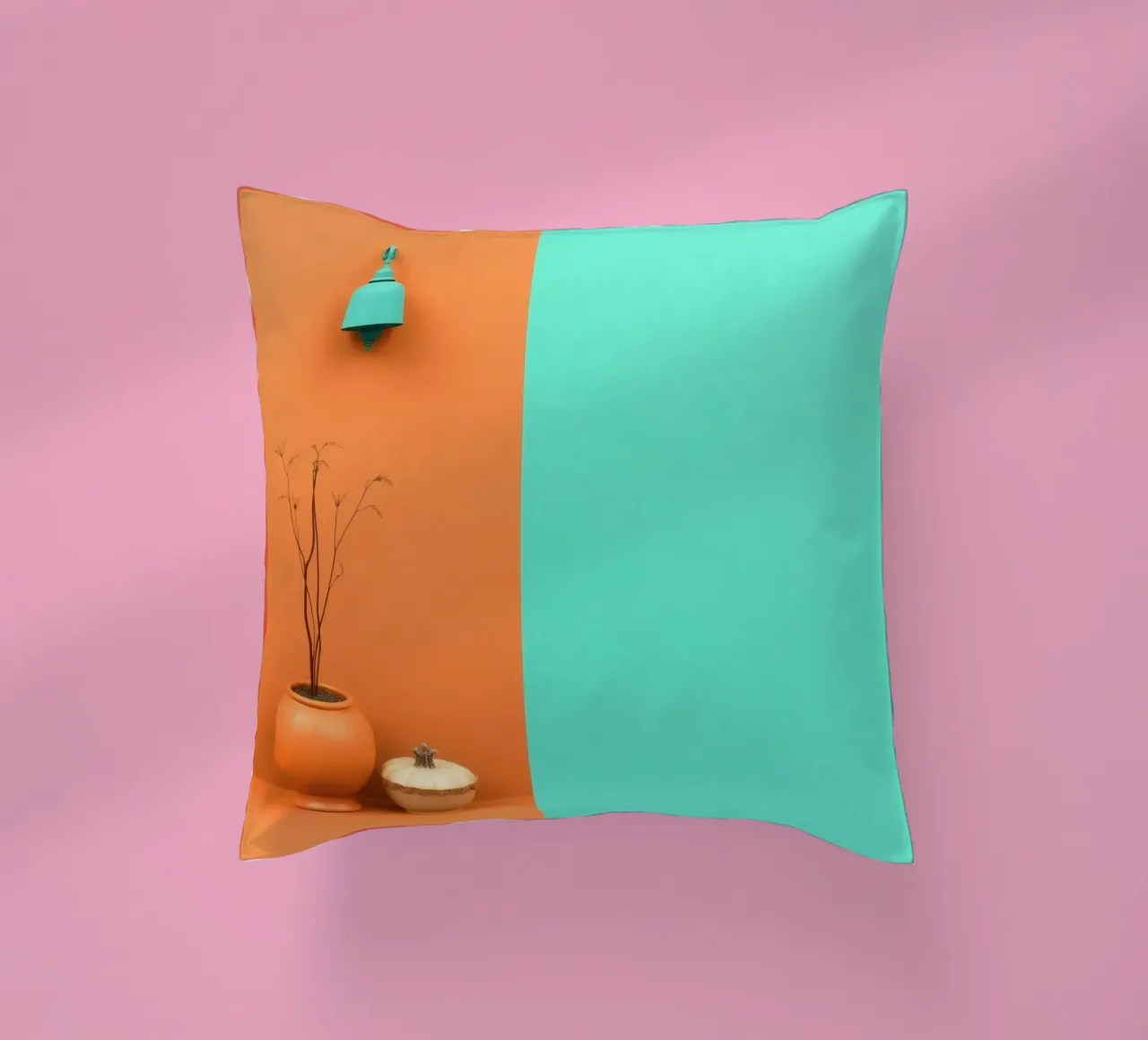 espositore decorativo con una pianta, una campana e zucche su un supporto cuscino da DesignDoodle