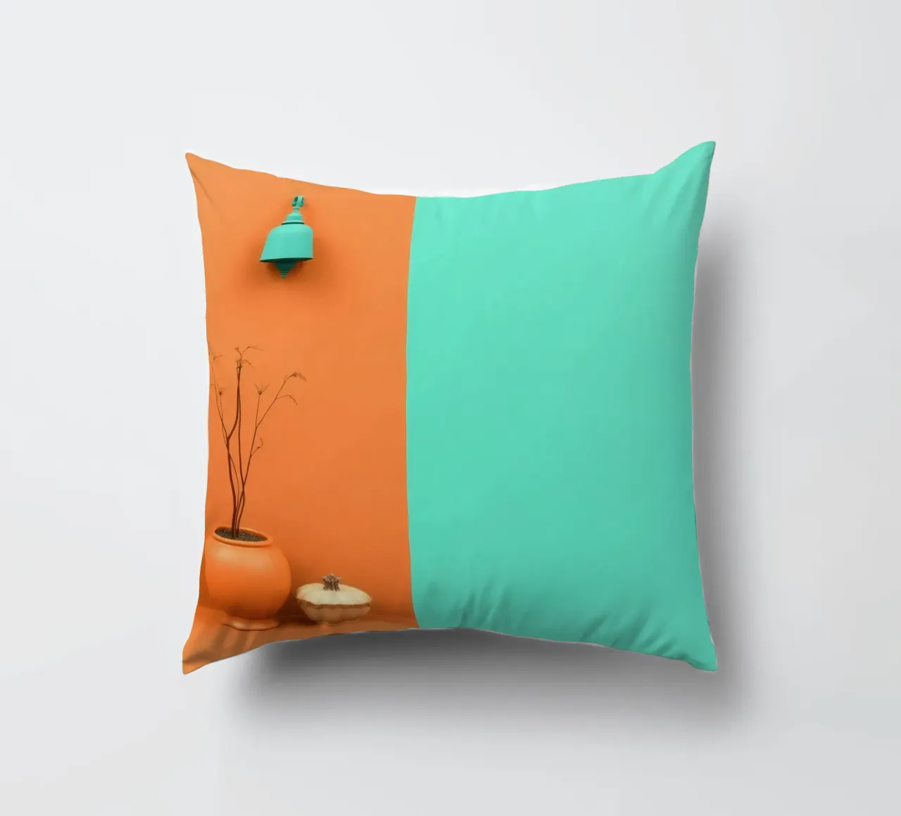 espositore decorativo con una pianta, una campana e zucche su un supporto cuscino da DesignDoodle