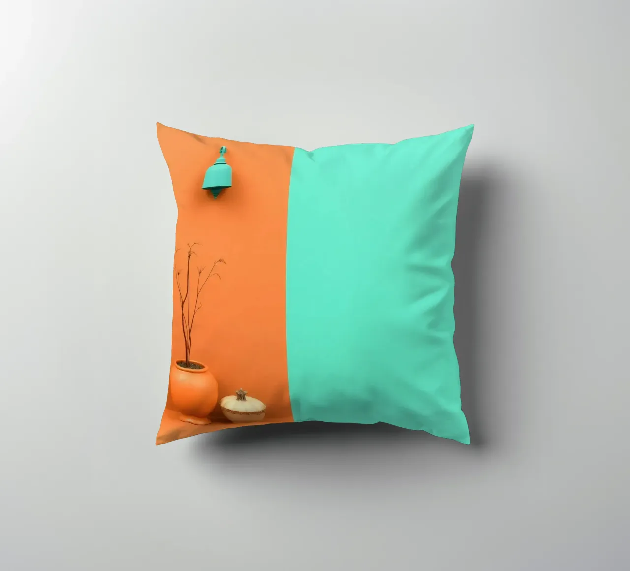 espositore decorativo con una pianta, una campana e zucche su un supporto cuscino da DesignDoodle