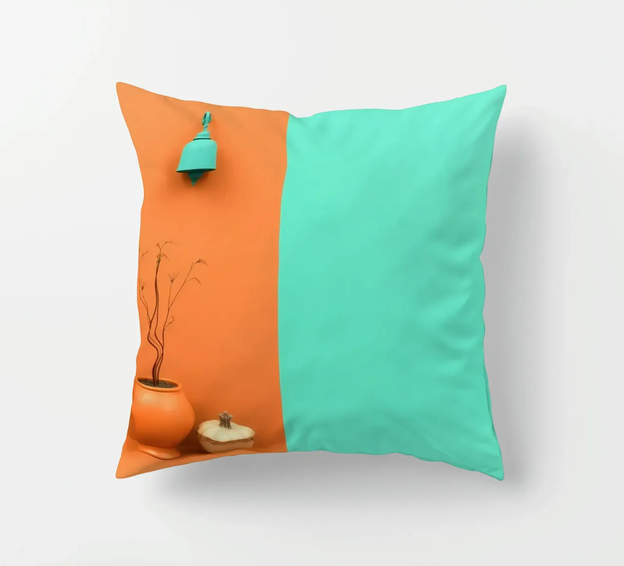 espositore decorativo con una pianta, una campana e zucche su un supporto cuscino da DesignDoodle