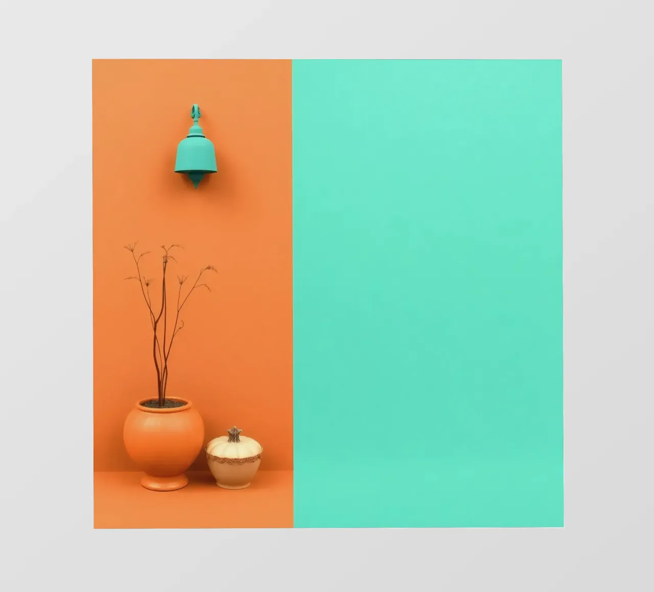 espositore decorativo con una pianta, una campana e zucche su un supporto pellicola backlit da DesignDoodle