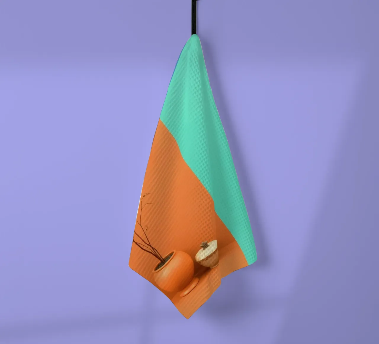 espositore decorativo con una pianta, una campana e zucche su un supporto canovaccio da cucina da DesignDoodle