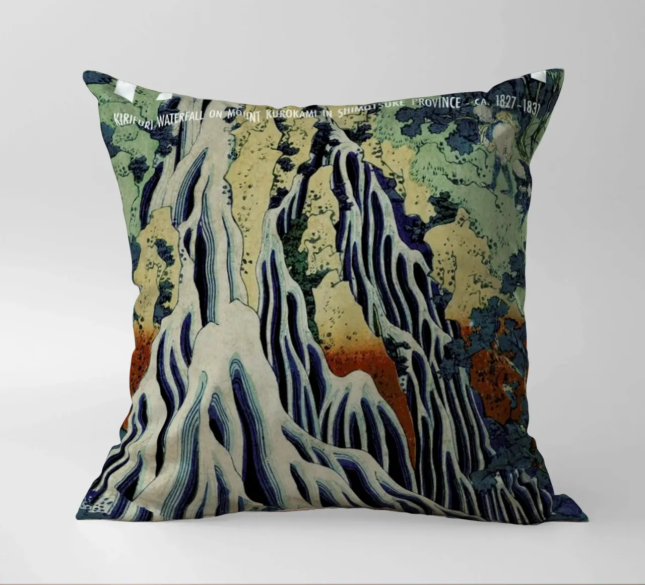 Hokusai - Kirifuri Waterfall at Kurokami Mountain in Shimotsuke IV decorative cushion by Vintage by JUNIQE