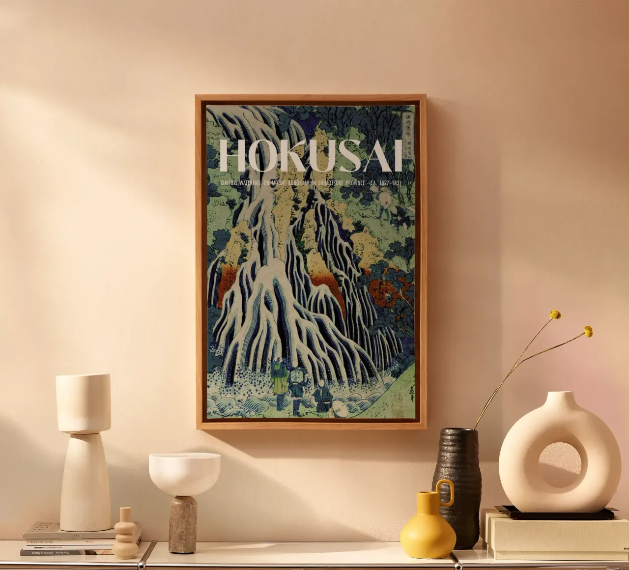 Hokusai - Kirifuri Waterfall at Kurokami Mountain in Shimotsuke IV tela con Cornice a cassetta da Vintage by JUNIQE