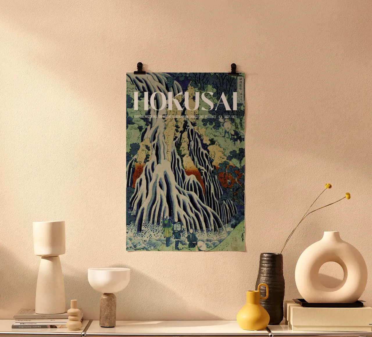 Hokusai - Kirifuri Waterfall at Kurokami Mountain in Shimotsuke IV poster avec cadre en plastique de Vintage by JUNIQE