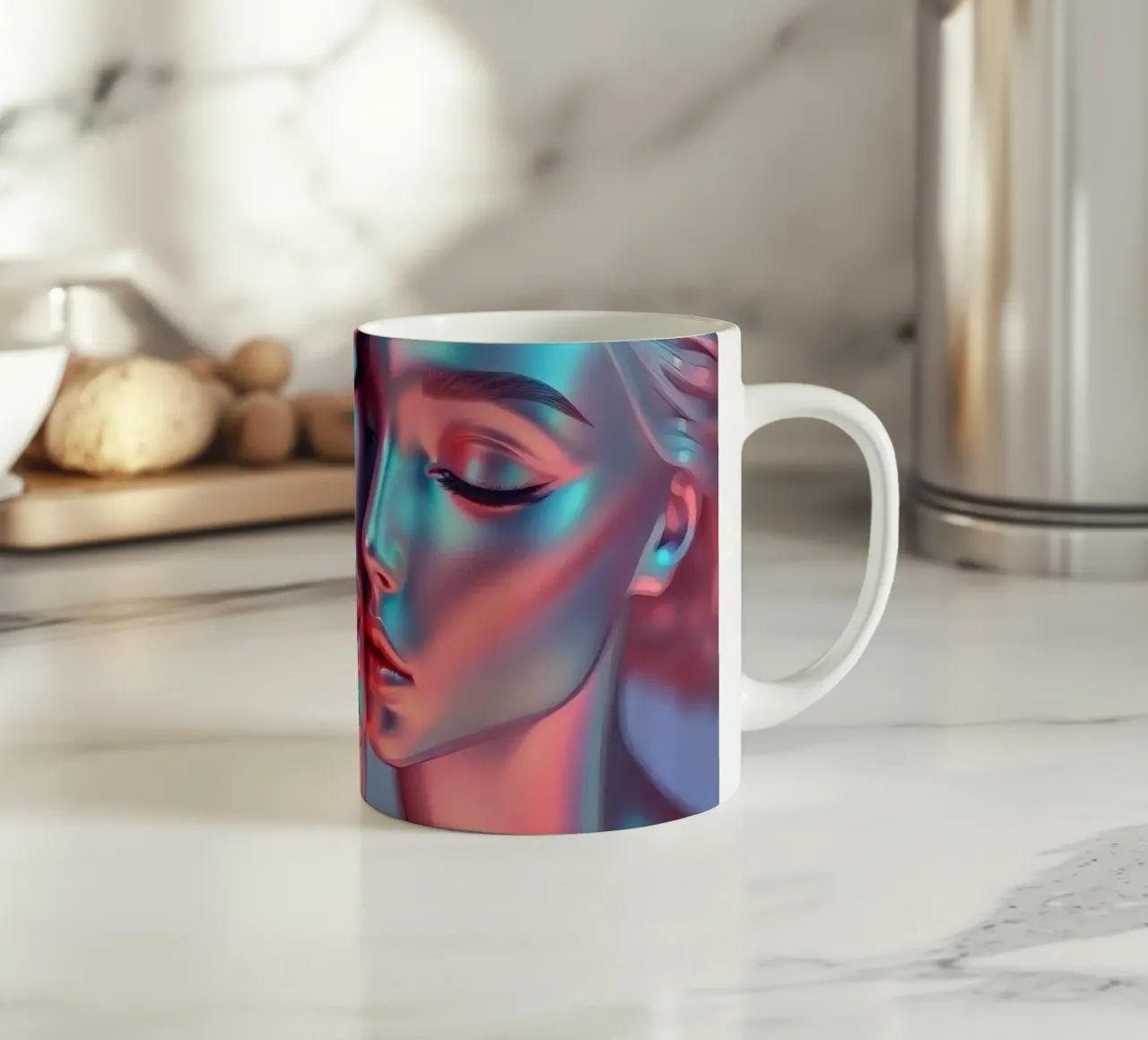 figure stilizzate con lucentezza metallica che si abbracciano in armonia tazza in ceramica da DesignDoodle