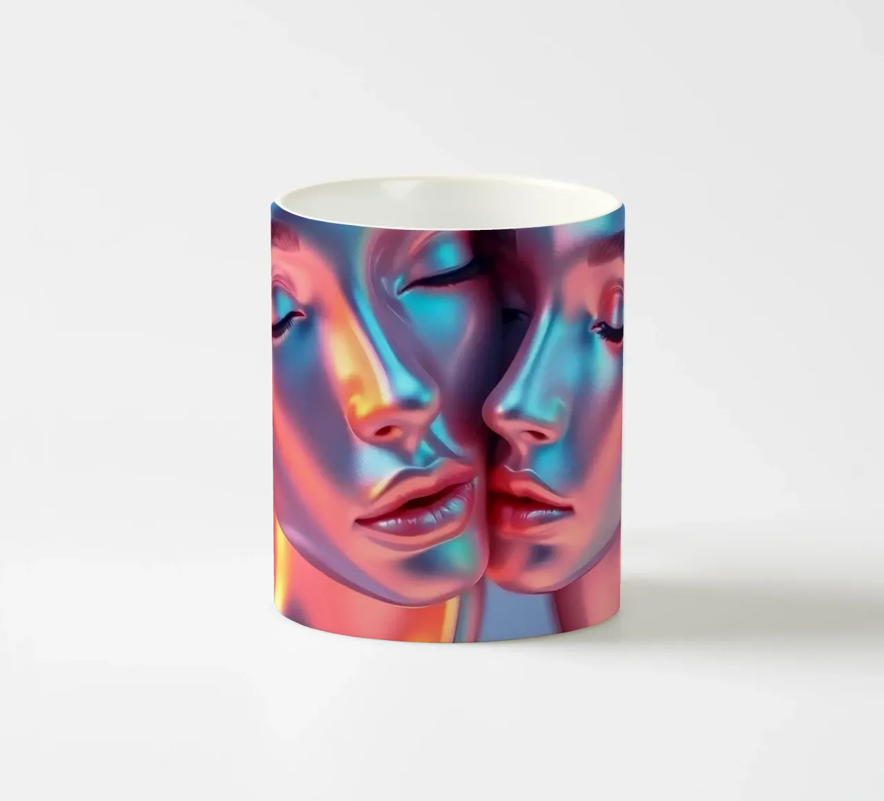 figure stilizzate con lucentezza metallica che si abbracciano in armonia tazza in ceramica da DesignDoodle