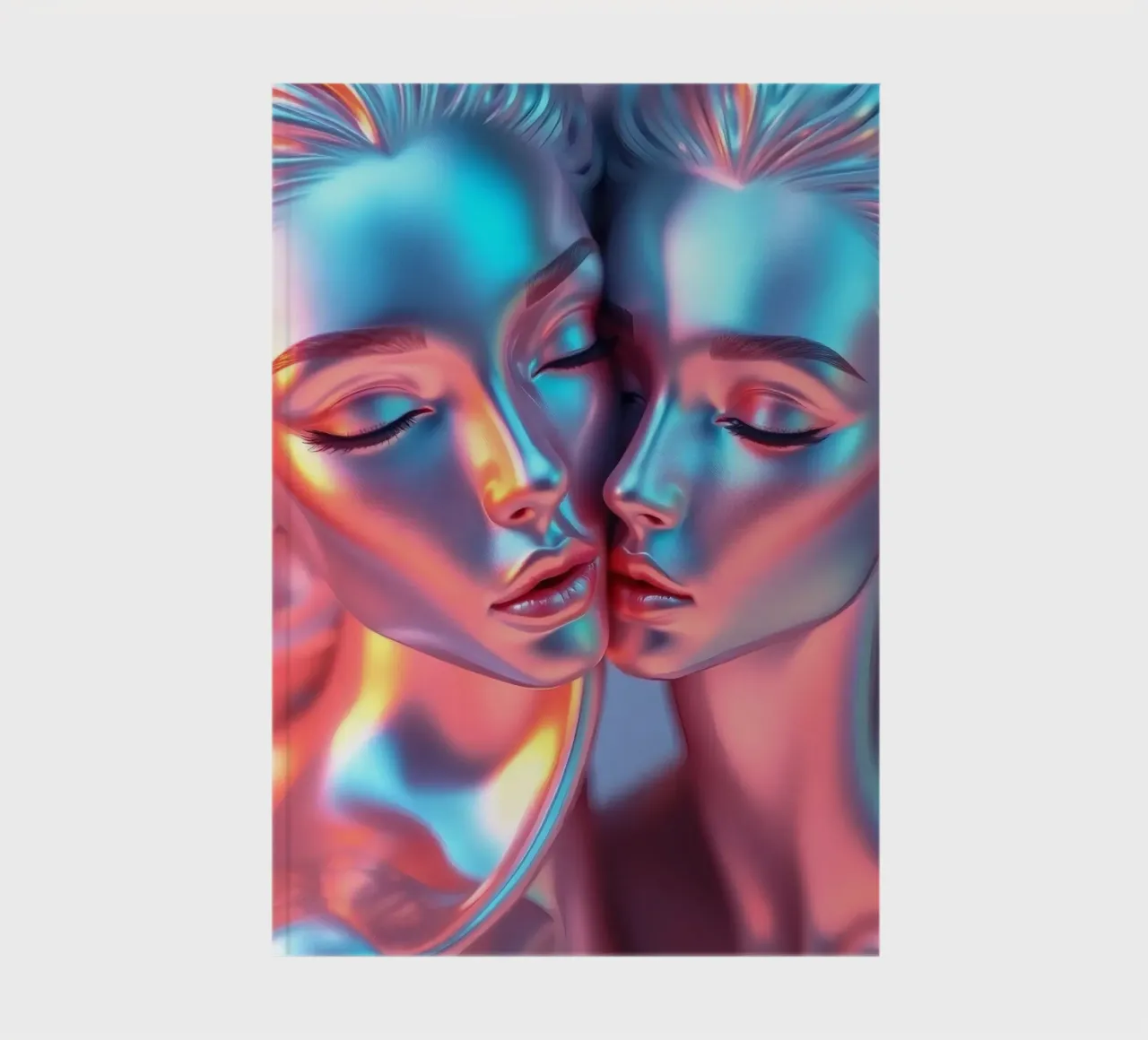 stylized figures with metallic sheen embracing in harmony notebook by DesignDoodle