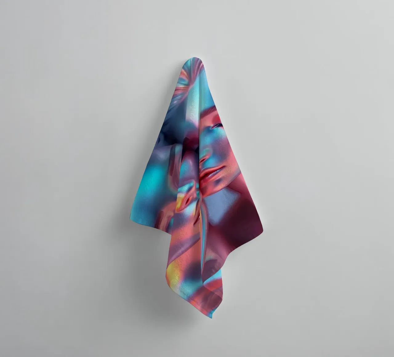 stylized figures with metallic sheen embracing in harmony towel by DesignDoodle