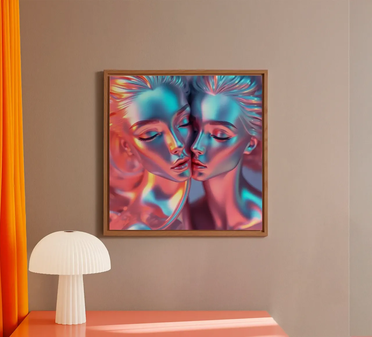 stylized figures with metallic sheen embracing in harmony alu-dibond by DesignDoodle