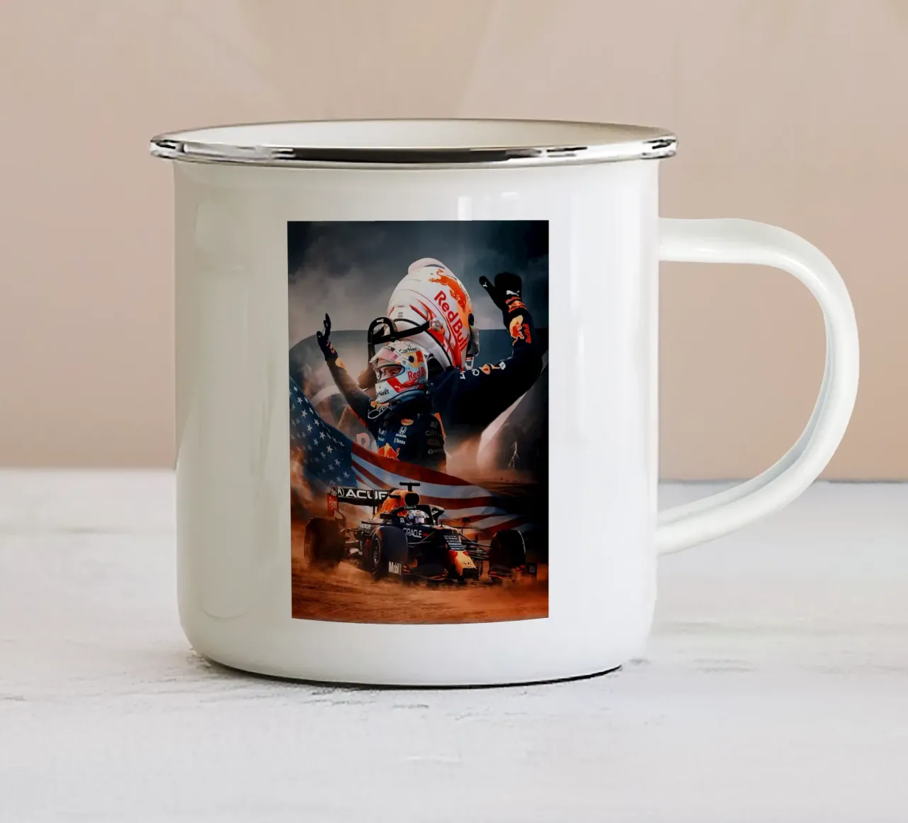 Max Verstappen tazza in smalto da Agus Creative