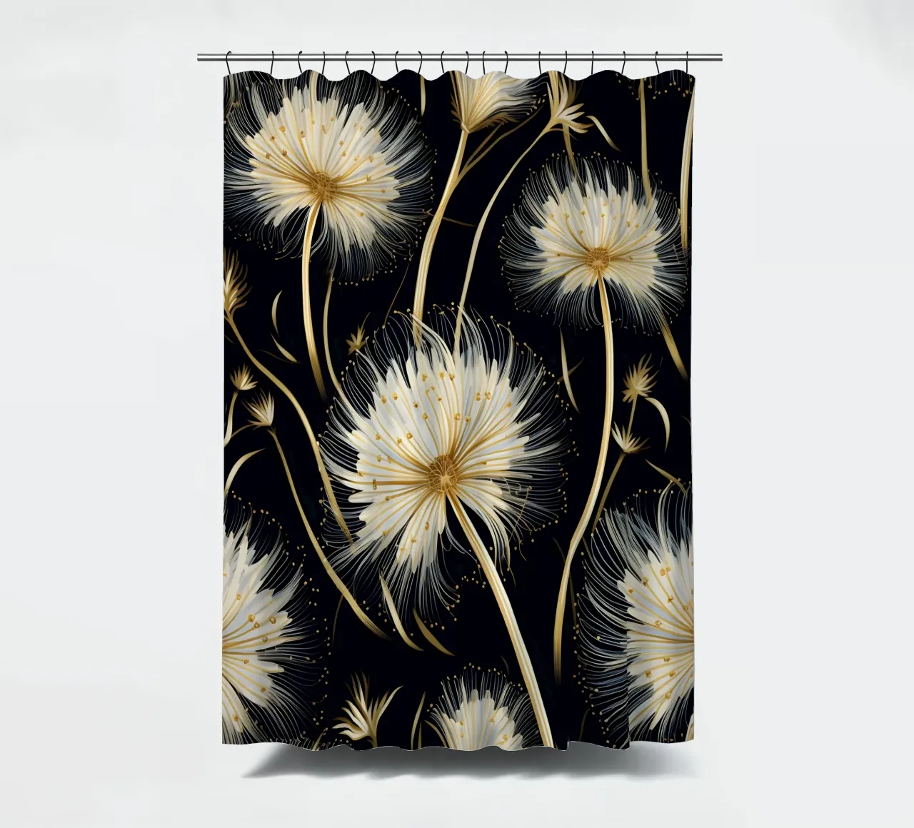 Golden Dandelions shower curtain by Botanical Pattern House