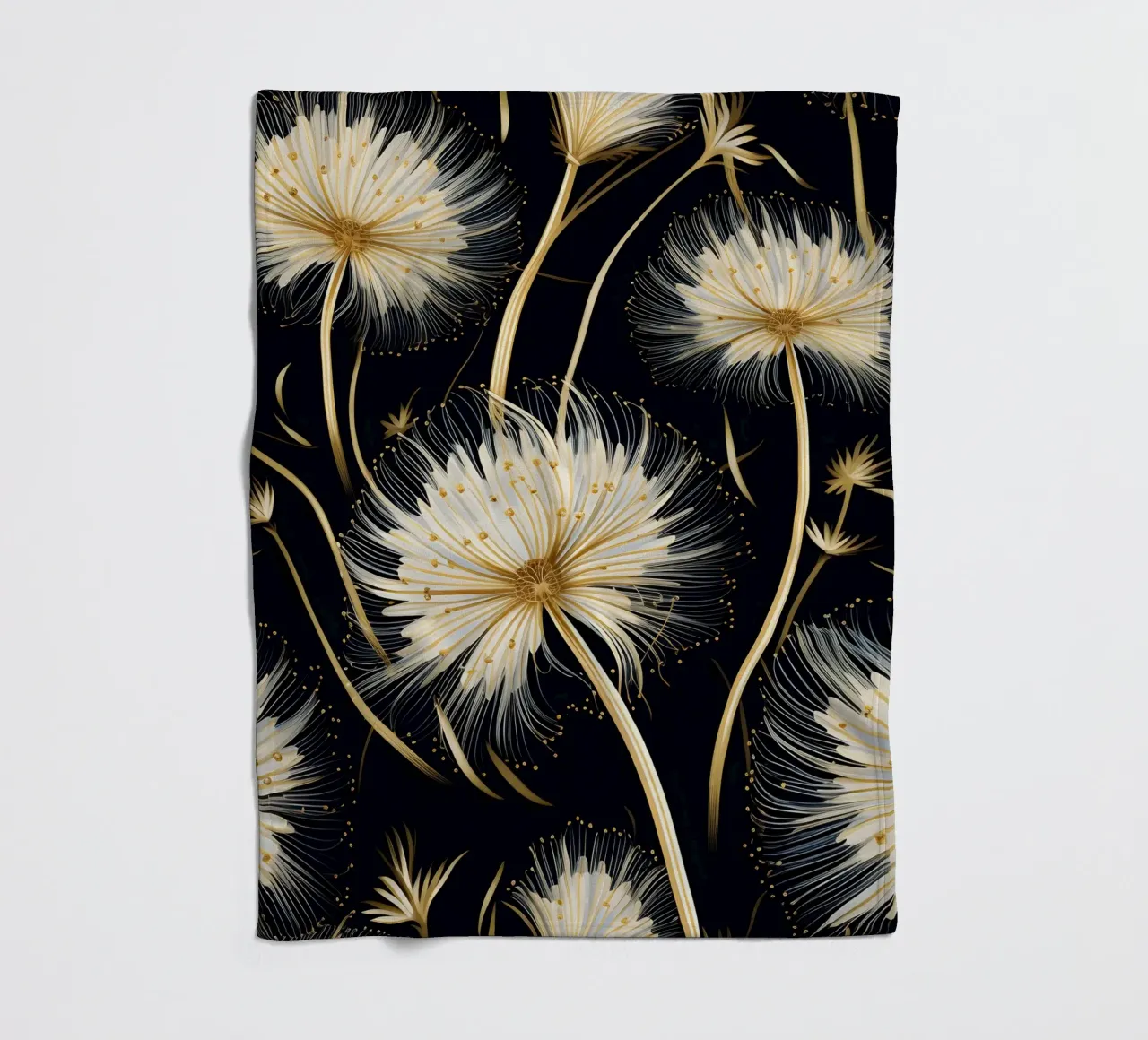 Golden Dandelions fleece blanket by Botanical Pattern House