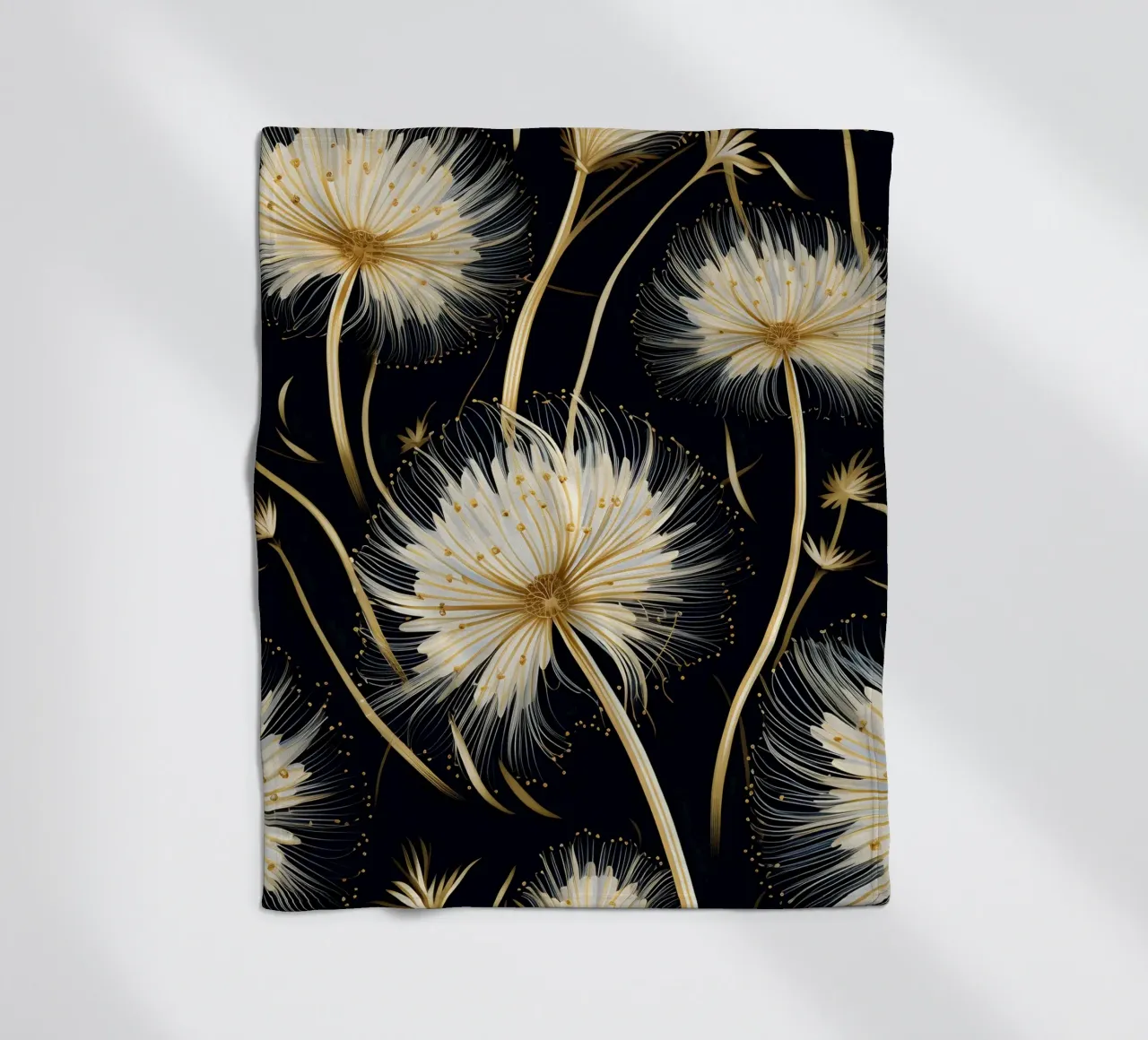 Golden Dandelions fleece blanket by Botanical Pattern House