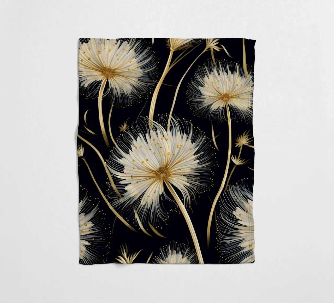 Golden Dandelions fleece blanket by Botanical Pattern House