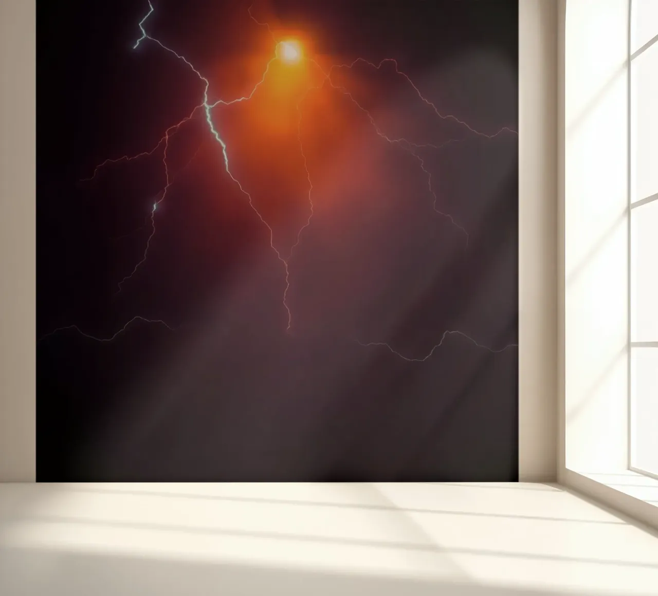 Des éclairs brillants illuminent le ciel noir papier peint photo de DesignDoodle
