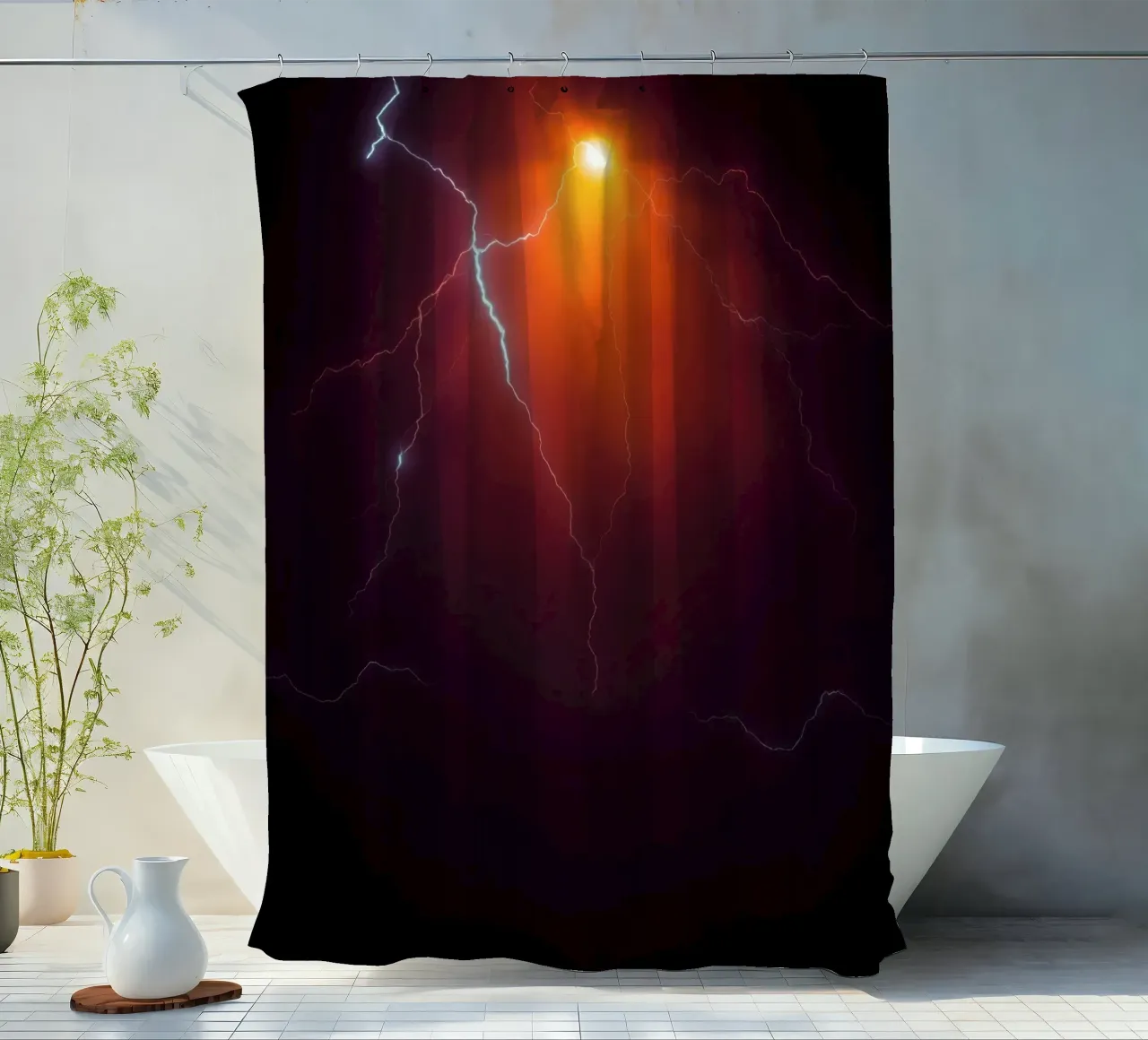 Des éclairs brillants illuminent le ciel noir rideau de douche de DesignDoodle