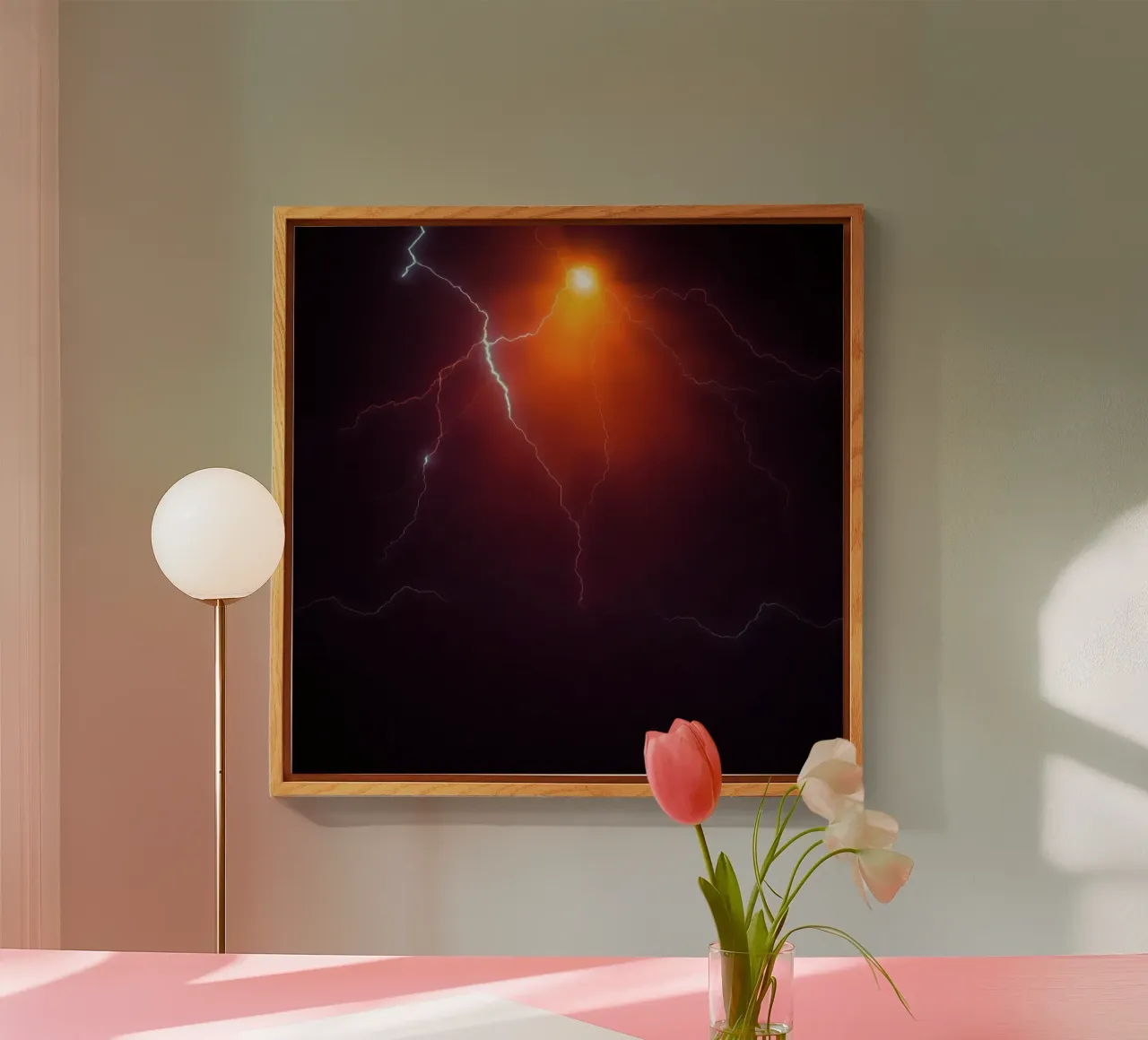 Bright lightning strikes illuminate the dark sky acrylic glass by DesignDoodle