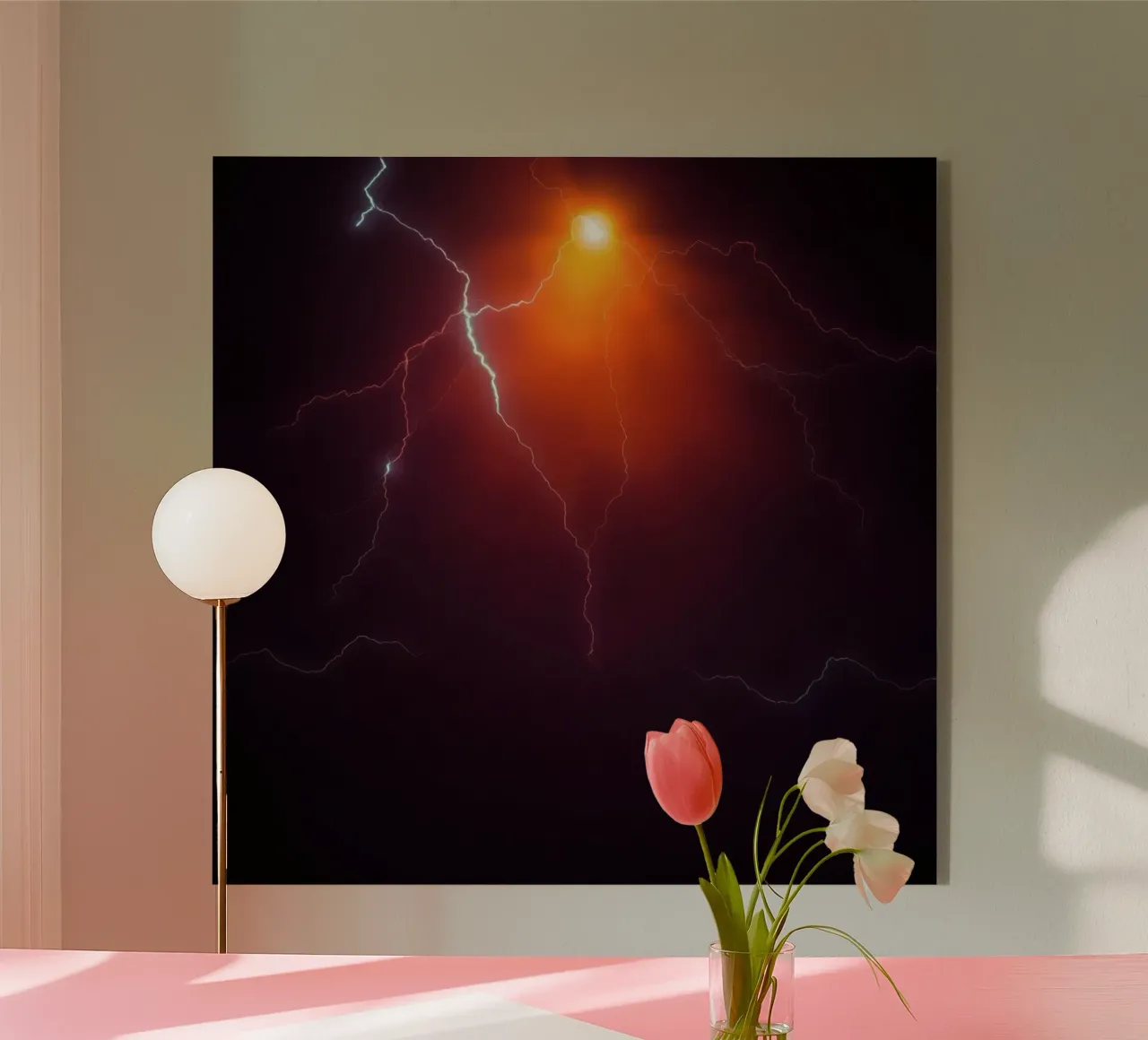 Bright lightning strikes illuminate the dark sky acrylic glass by DesignDoodle