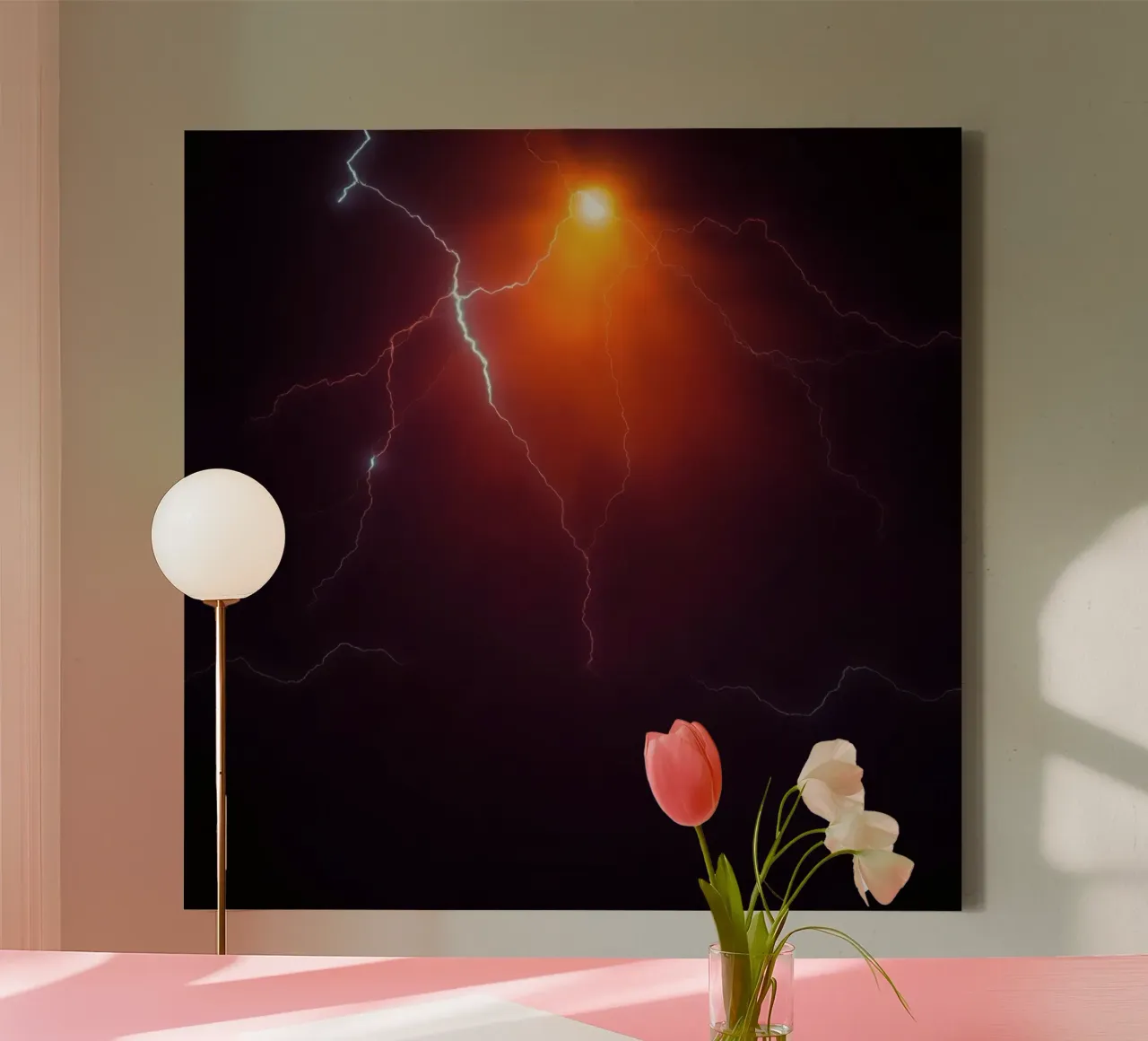 Bright lightning strikes illuminate the dark sky canvas by DesignDoodle