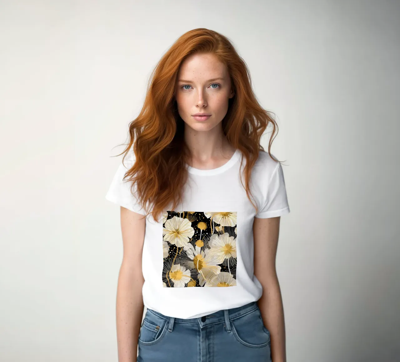Elegant Dandelions women's fitted t-shirt by Botanical Pattern House