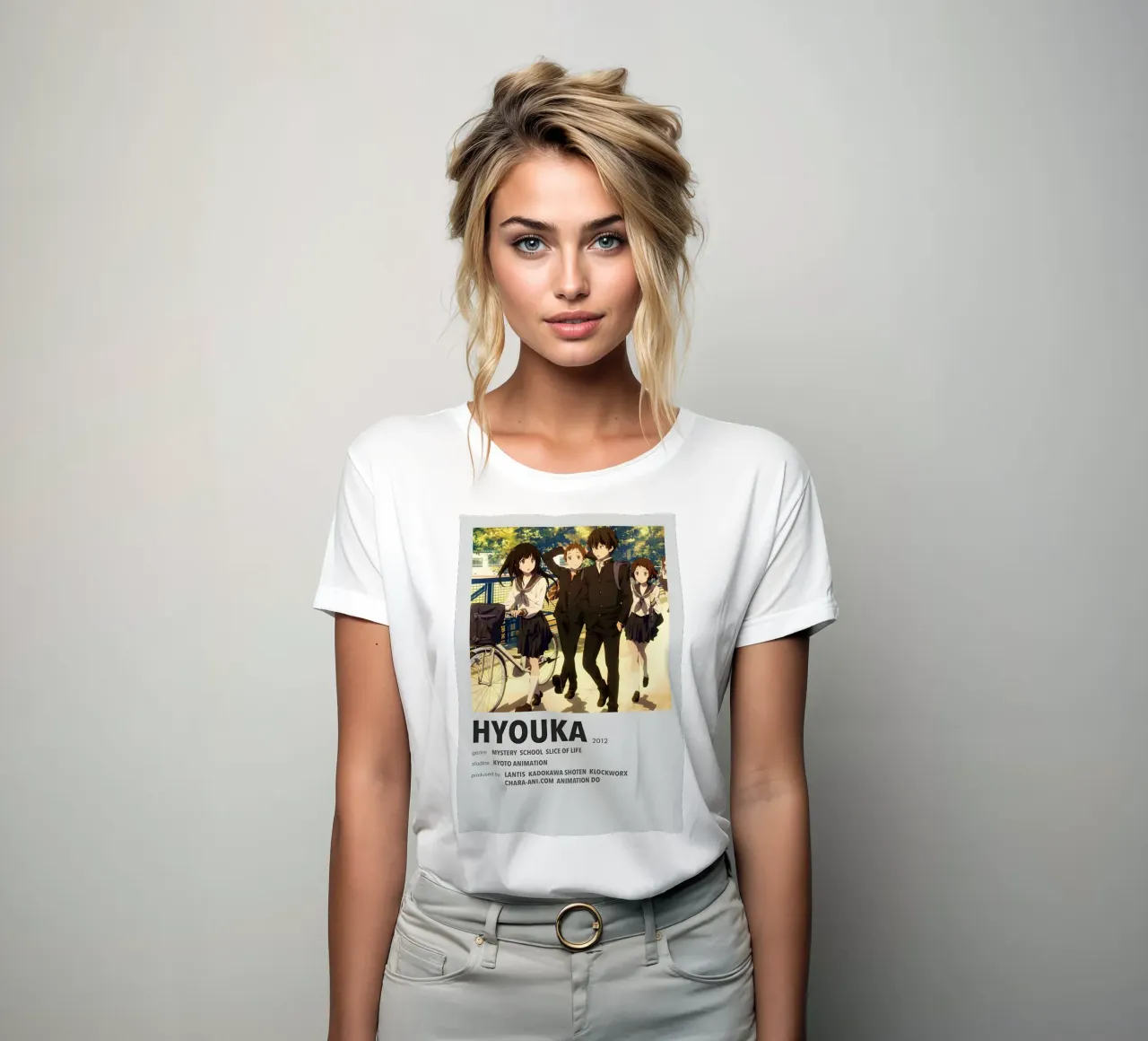 HYOUKA  2012 women's fitted t-shirt by Totoya