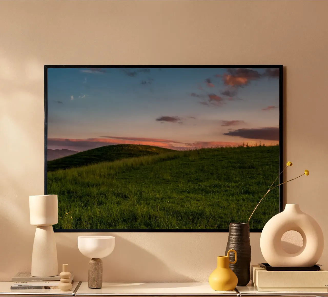 sfondo di un prato in baviera con tramonto e nuvole carta hahnemühle da 5ecken