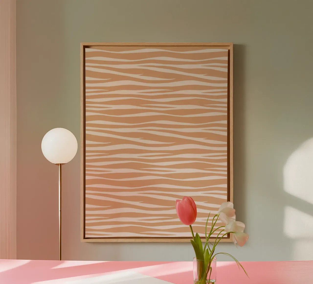 Zebramuster Toffee Karamell Leinwand mit Schattenfugenrahmen von SilverPegasus