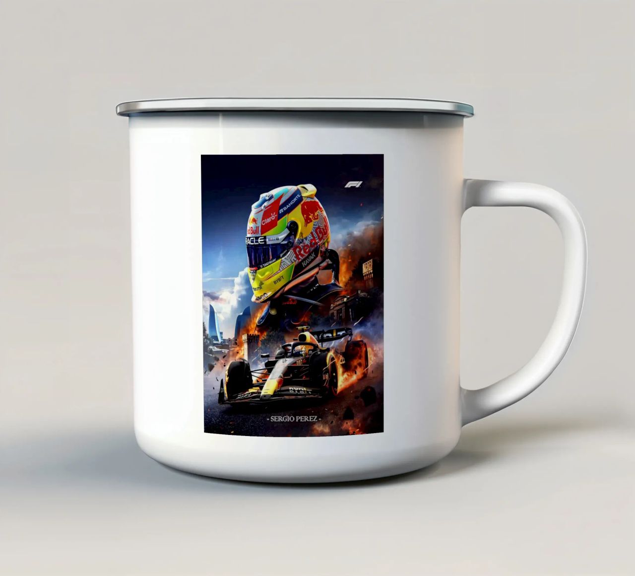 Sergio Perez tazza in smalto da Agus Creative