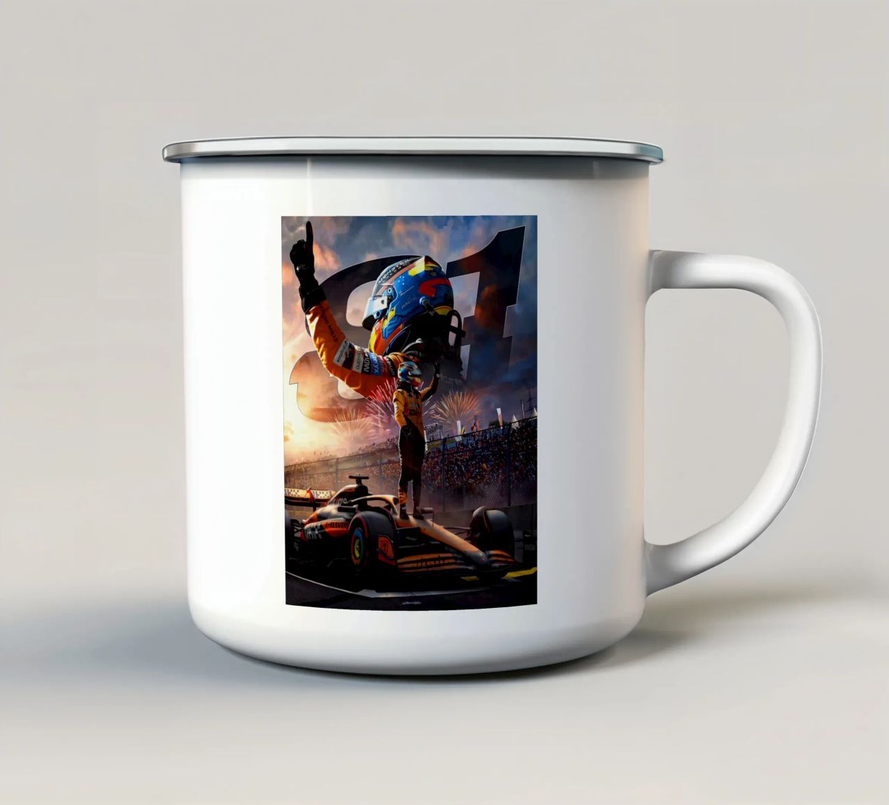 Oscar Piastri tazza in smalto da Agus Creative